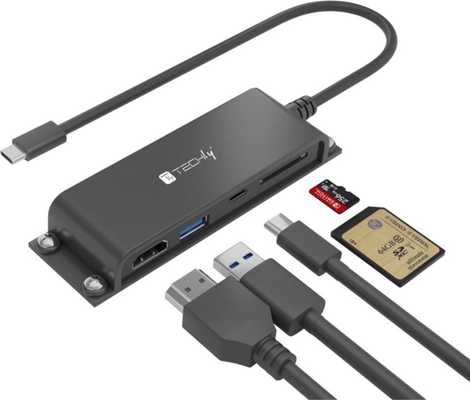 Techly IADAP-USBC-935 Dockingstation USB-C HDMI USB-A SDXC Schwarz