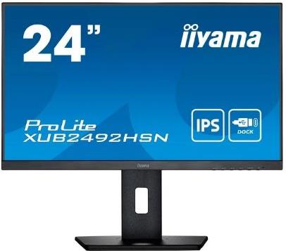 iiyama ProLite XUB2492HSN 24" 16:9 Full HD IPS Display schwarz 60.5cm (24"), 1920 x 1080 IPS, 4ms, HDMI, DisplayPort, USB-C, 2x 2W, VESA 100 x 100, höhenverstellbar, Pivot-Funktion, neigbar, EEK: E (17kWh/1000h, 61cm), USB-C Dock [Energieklasse E] (XUB2492HSN-B5) (geöffnet)