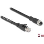 Delock M12 Kabel X-kodiert 8 Pin Buchse zu RJ45 Stecker Cat.5e S/FTP flexibel 2 m schwarz (80590)