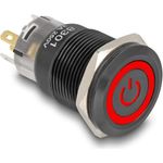Delock Druckschalter zum Einbau schwarz 19 mm 12 V rastend 5x Lötanschluss LED rot Powersymbol
