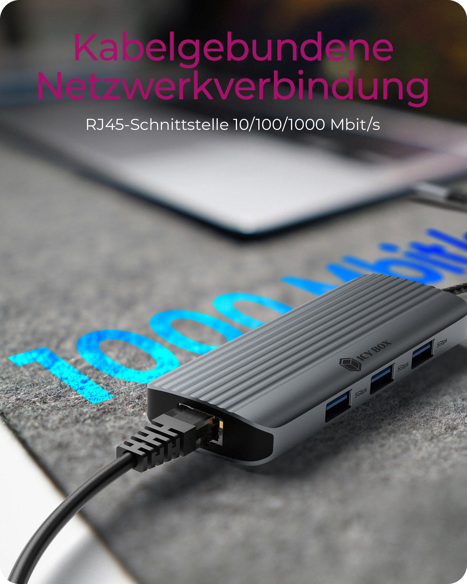 ICY BOX IB-DK4034a-CPD Dockingstation 6-in-1 USB-C HDMI 4K@60Hz 3× USB-A RJ45 100W PD Schwarz/Silber