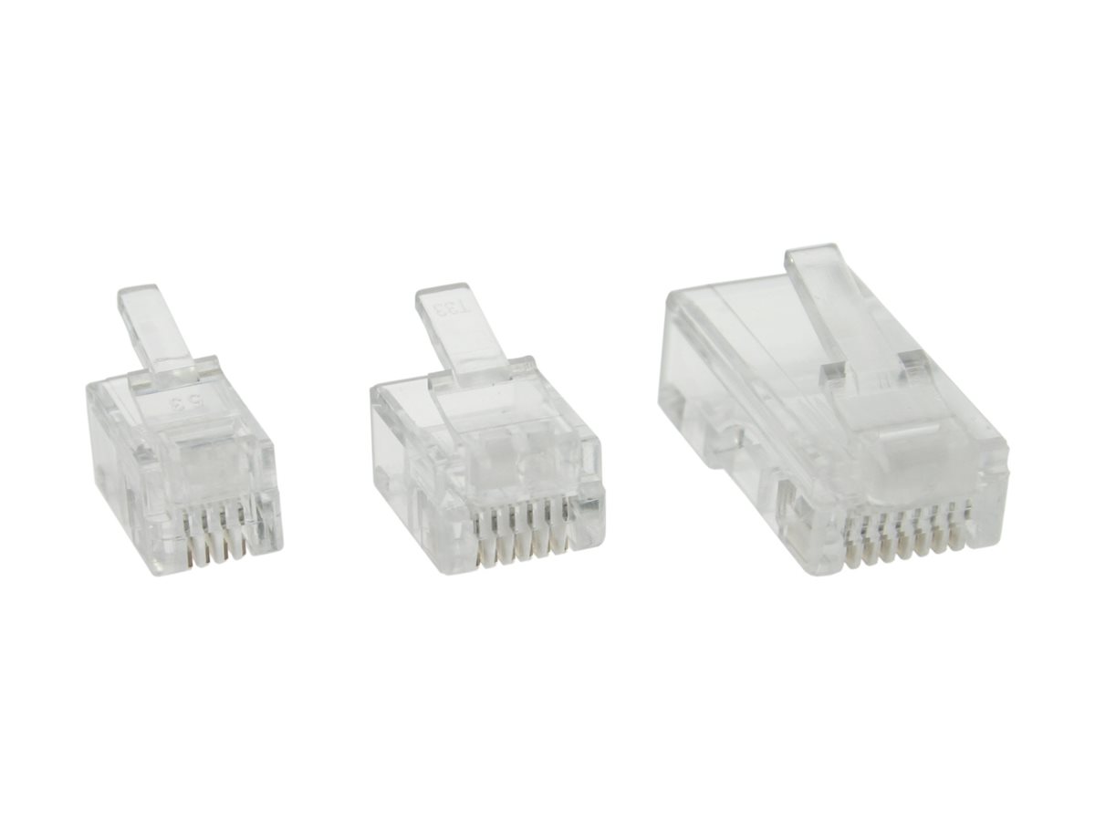 InLine Modularstecker 6P4C RJ11 für Rundkabel, Crimpen, 10er Pack, Transparent/Weiß