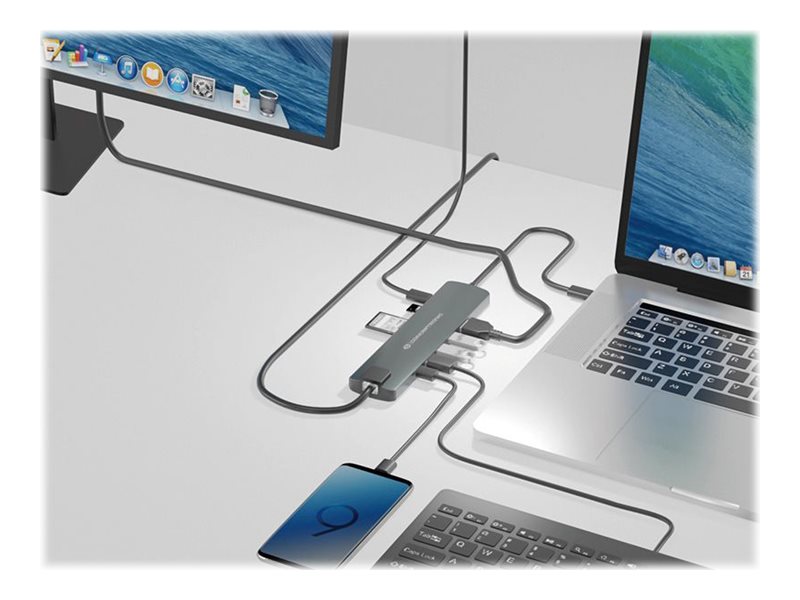 Conceptronic DONN06G 10-in-1 USB-C Dockingstation HDMI 100W PD GbE Grau