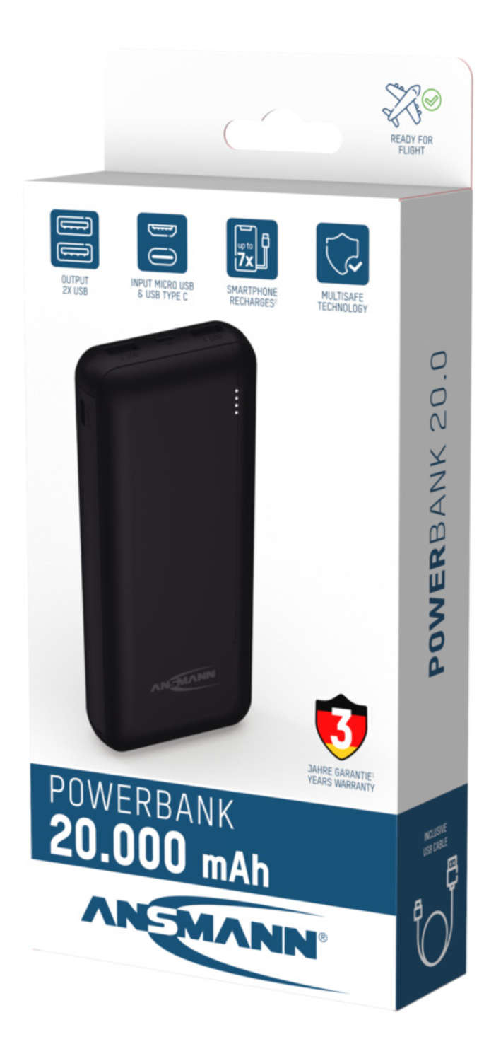 Ansmann PB212 Powerbank 20000 mAh LiPo 5 V 2,1 A Schwarz