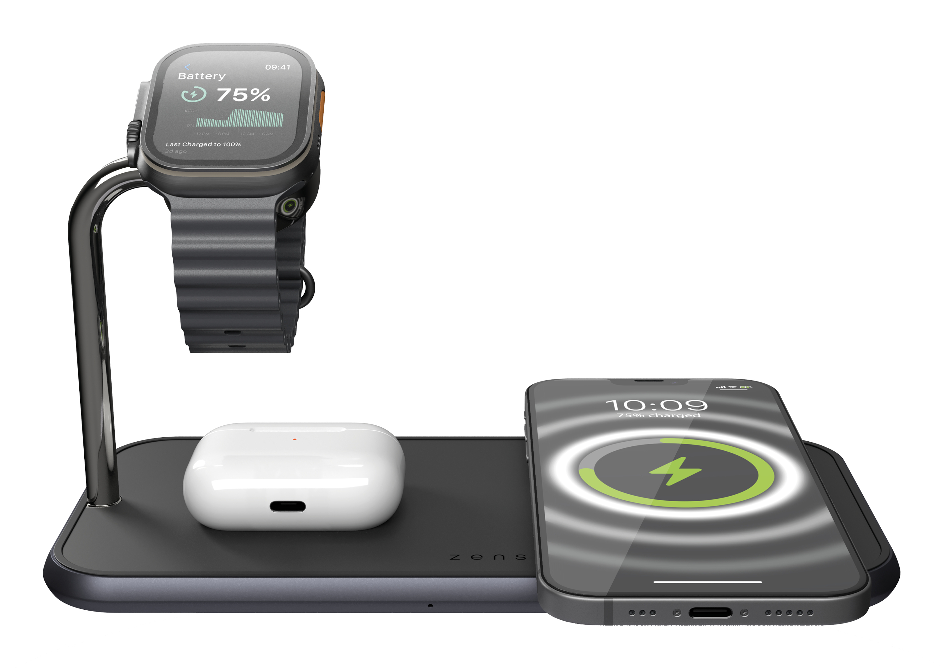 ZENS Dual+Watch Aluminium Wireless Charger 20W Magnetisch Qi Schwarz