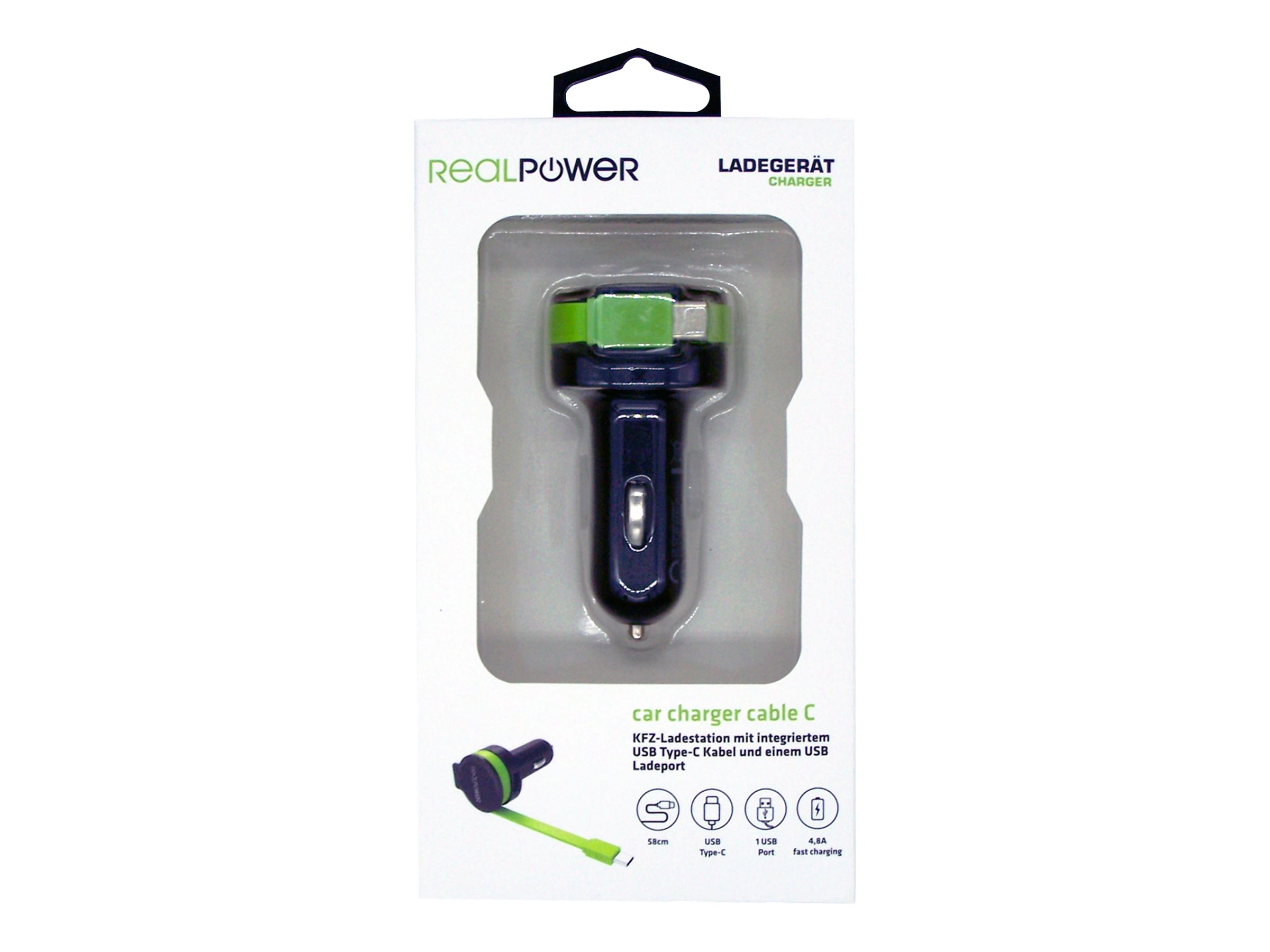 RealPower Auto-Netzteil 257636 4.8 A USB USB-C Schwarz, Grün