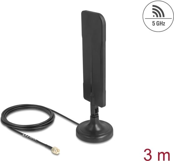 Delock WiFi 5.8 GHz Antenne RP-SMA Stecker 3 dBi omnidirektional mit Anschlusskabel RG-174 (10038)
