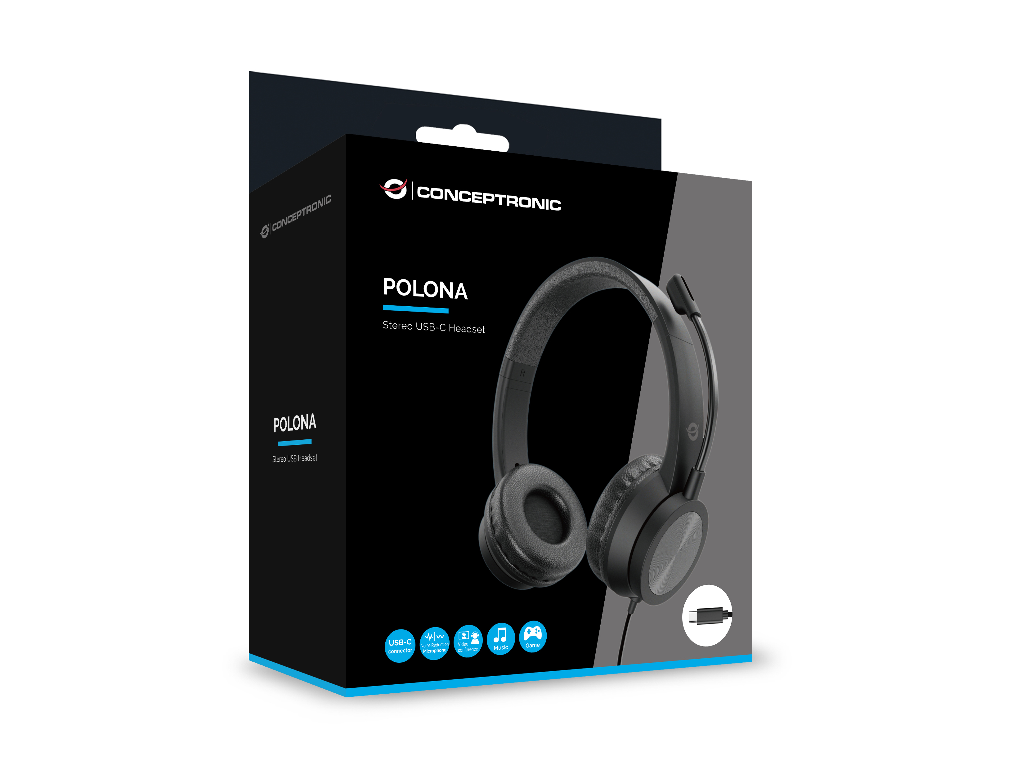 Conceptronic POLONA05BC Stereo USB-C Headset Schwarz