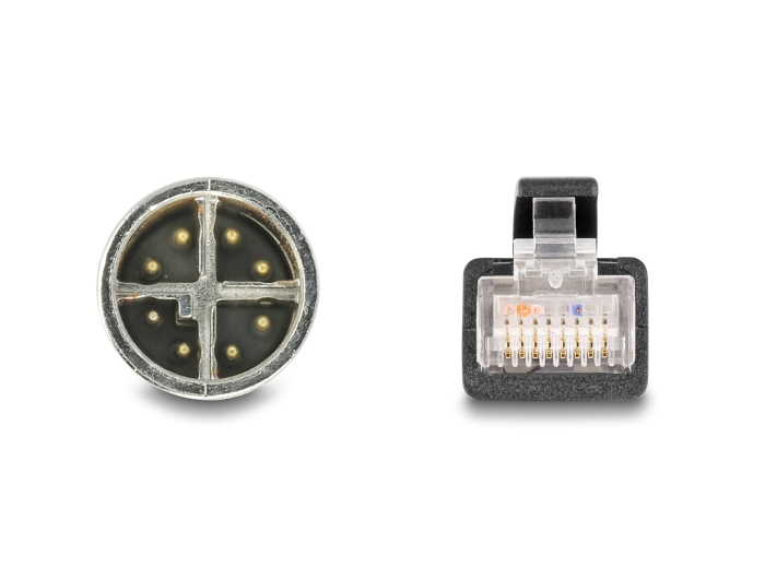 Delock Netzwerkkabel M12 X-kodiert 8-Pin Stecker zu RJ45 Stecker S/FTP CAT 5e PVC 5 m Schwarz