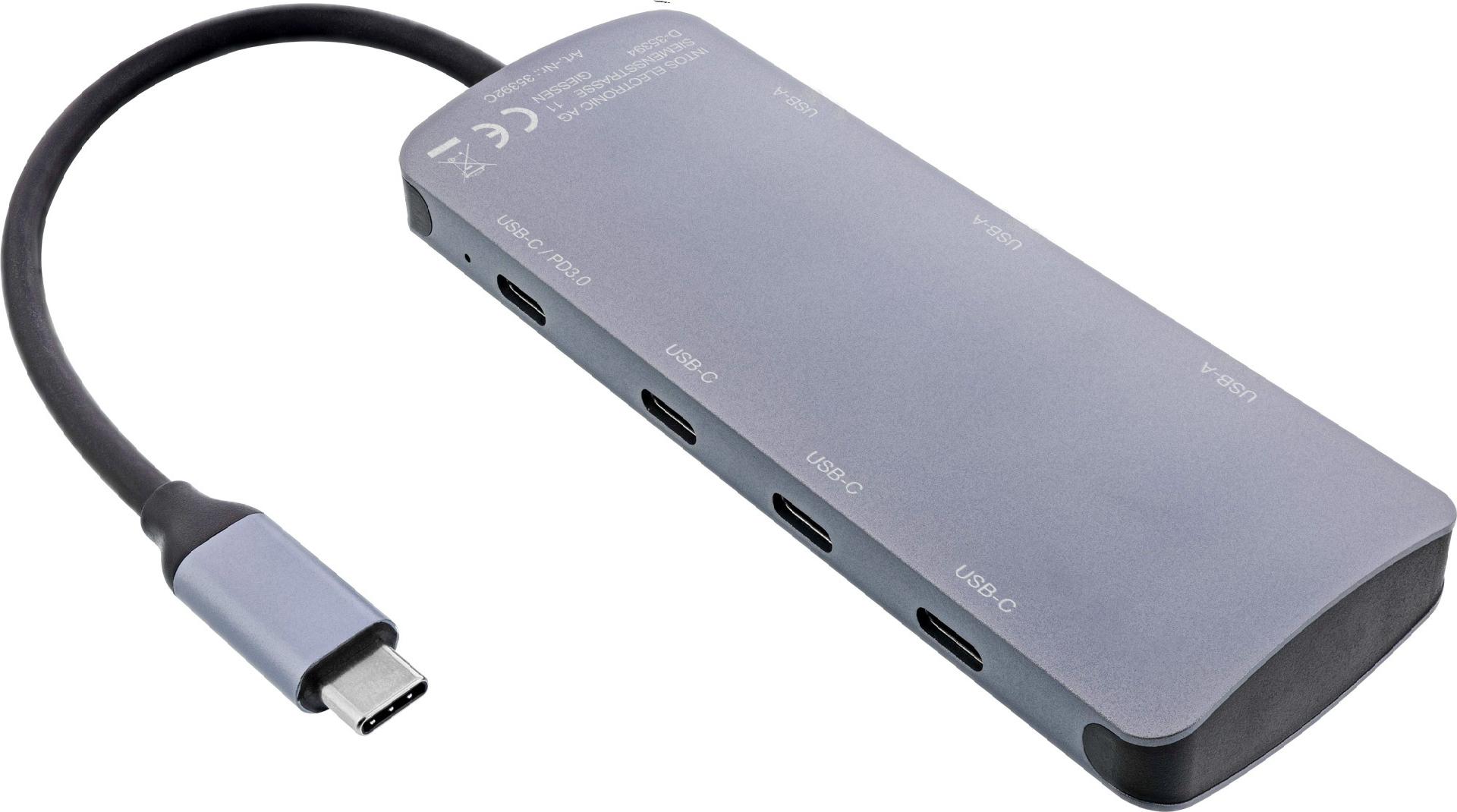 InLine USB 3.2 Gen.2 Hub 4x USB-C 3x USB-A PD 100W Aluminium Grau