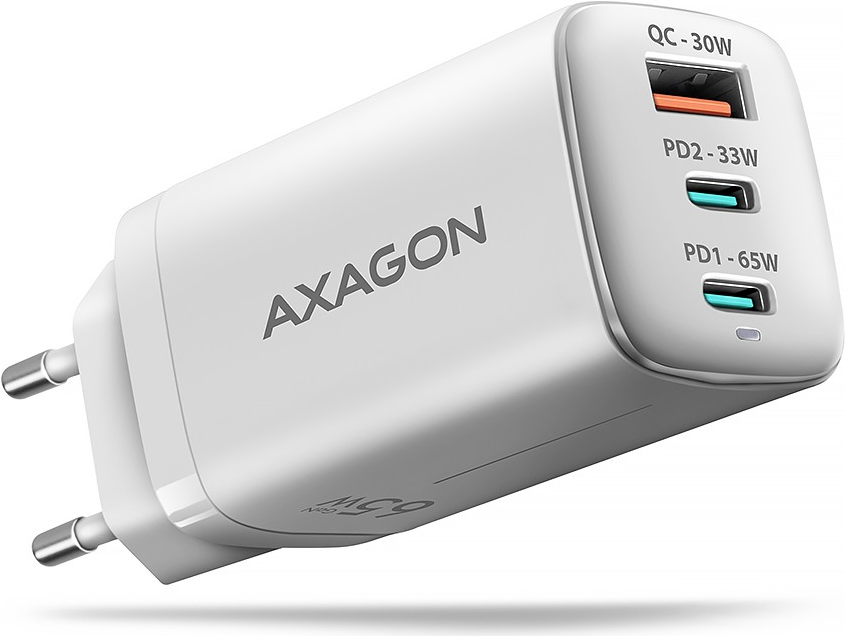 AXAGON ACU-DPQ65W 1x USB-A / 2x USB-C, PD 3.0 / QC4+ / PPS, 65W, weiß (ACU-DPQ65W)