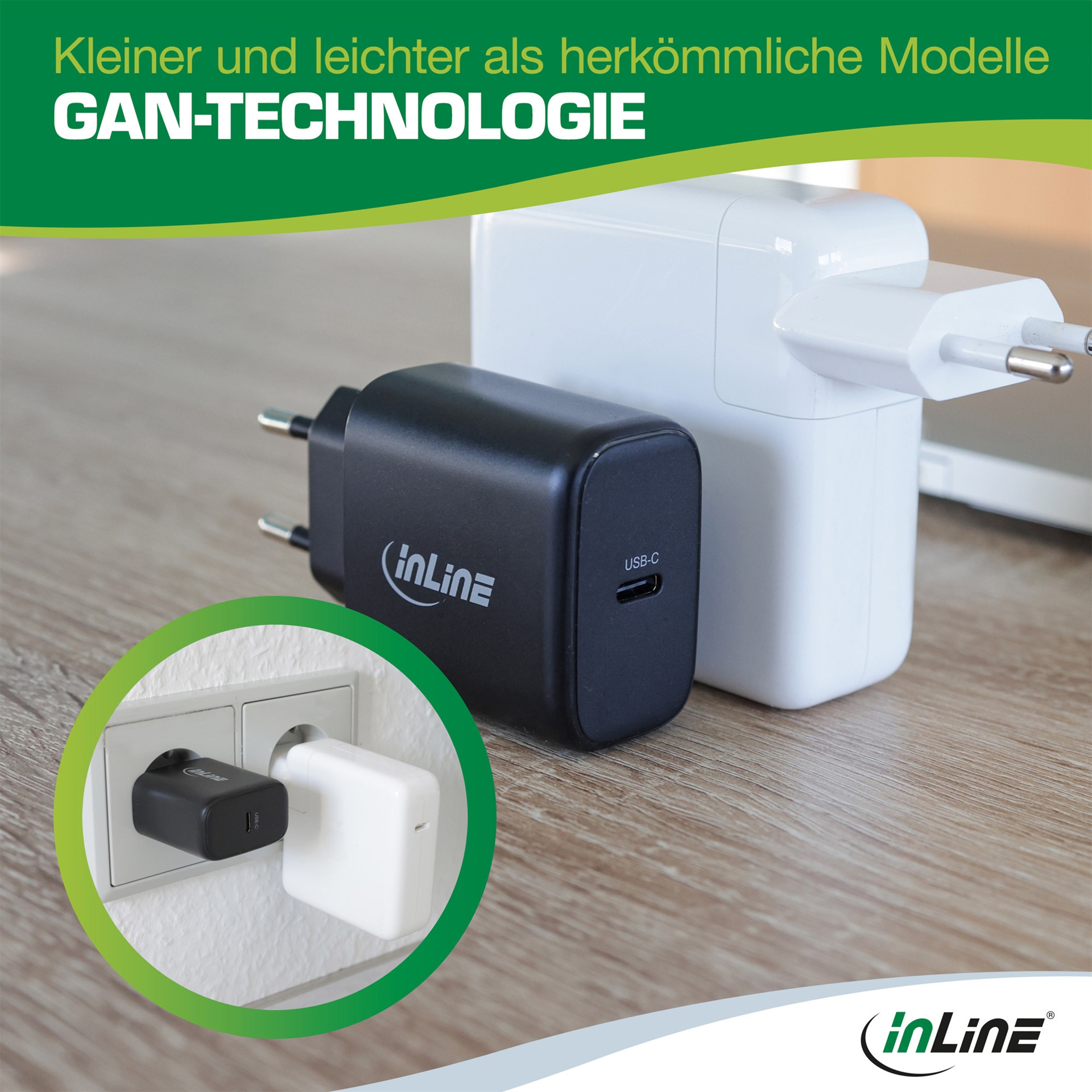 InLine USB-C Netzteil GaN Ladegerät 65W Power Delivery Schwarz
