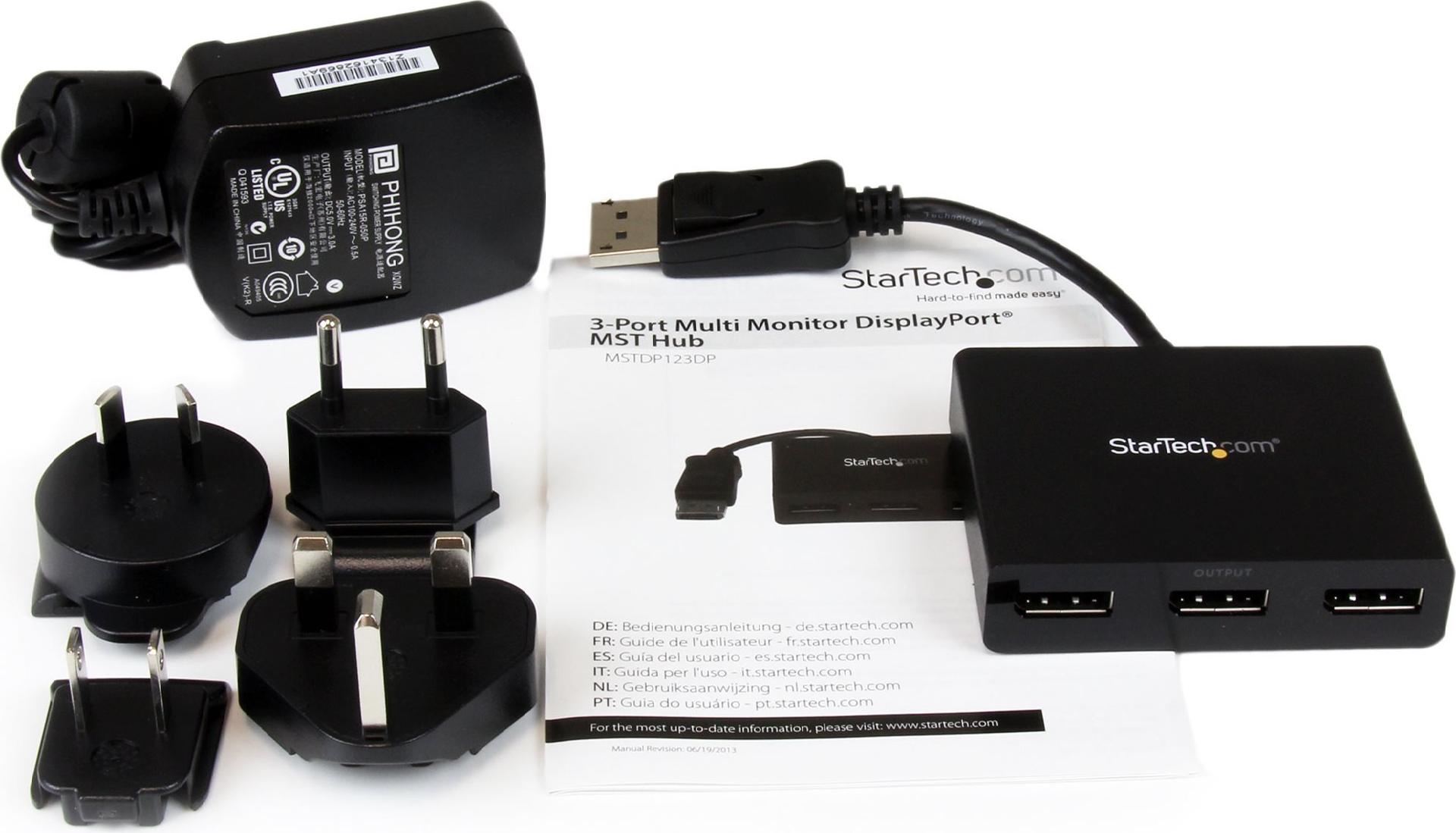StarTech.com 3-Port Multi-Monitor DisplayPort 1.2 MST Hub DP Splitter Schwarz