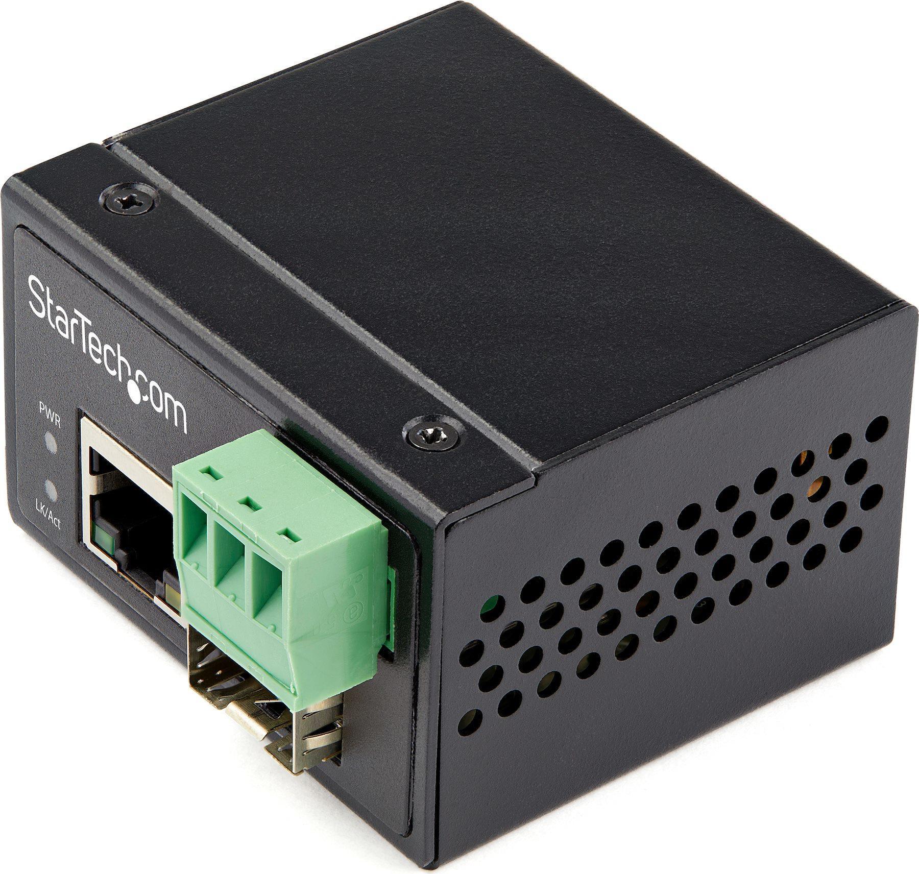 StarTech.com Industrial Fiber to Ethernet Media Converter - 100Mbps SFP to RJ45/Cat6 - Singlemode/Multimode Optical Fiber to Copper Network - 12-56V DC - IP-30/ -40 to +75C - Medienkonverter - 100Mb LAN - 100Base-FX, 100Base-TX - RJ-45 / SFP (mini-GBIC)