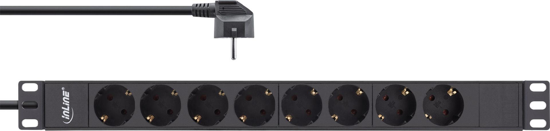 InLine 19" Steckdosenleiste 8-fach Schutzkontakt ohne Schalter 2m 3680W Aluminium Schwarz