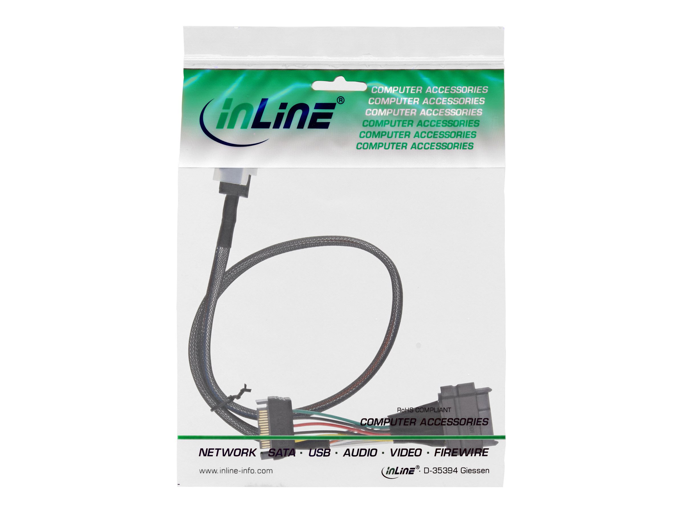 InLine U.2 Anschlusskabel SFF-8639 auf SFF-8643 + SATA Strom 0,75 m Schwarz