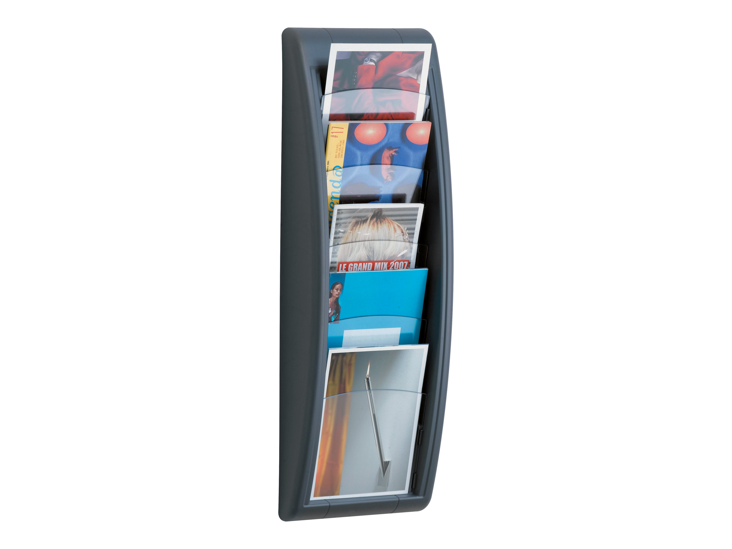 Paperflow MURAL QUICK FIT Wandprospekthalter für A5 5 Fächer Durchsichtig, Charcoal Grey