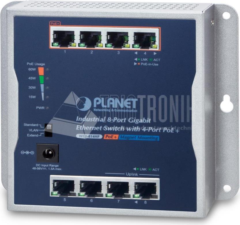 PLANET P30 Industrial 8-Port - -20 - 60 °C - -20 - 70 °C - 5 - 95% - 5 - 95% - 148 mm - 25 mm (WGS-814HP)