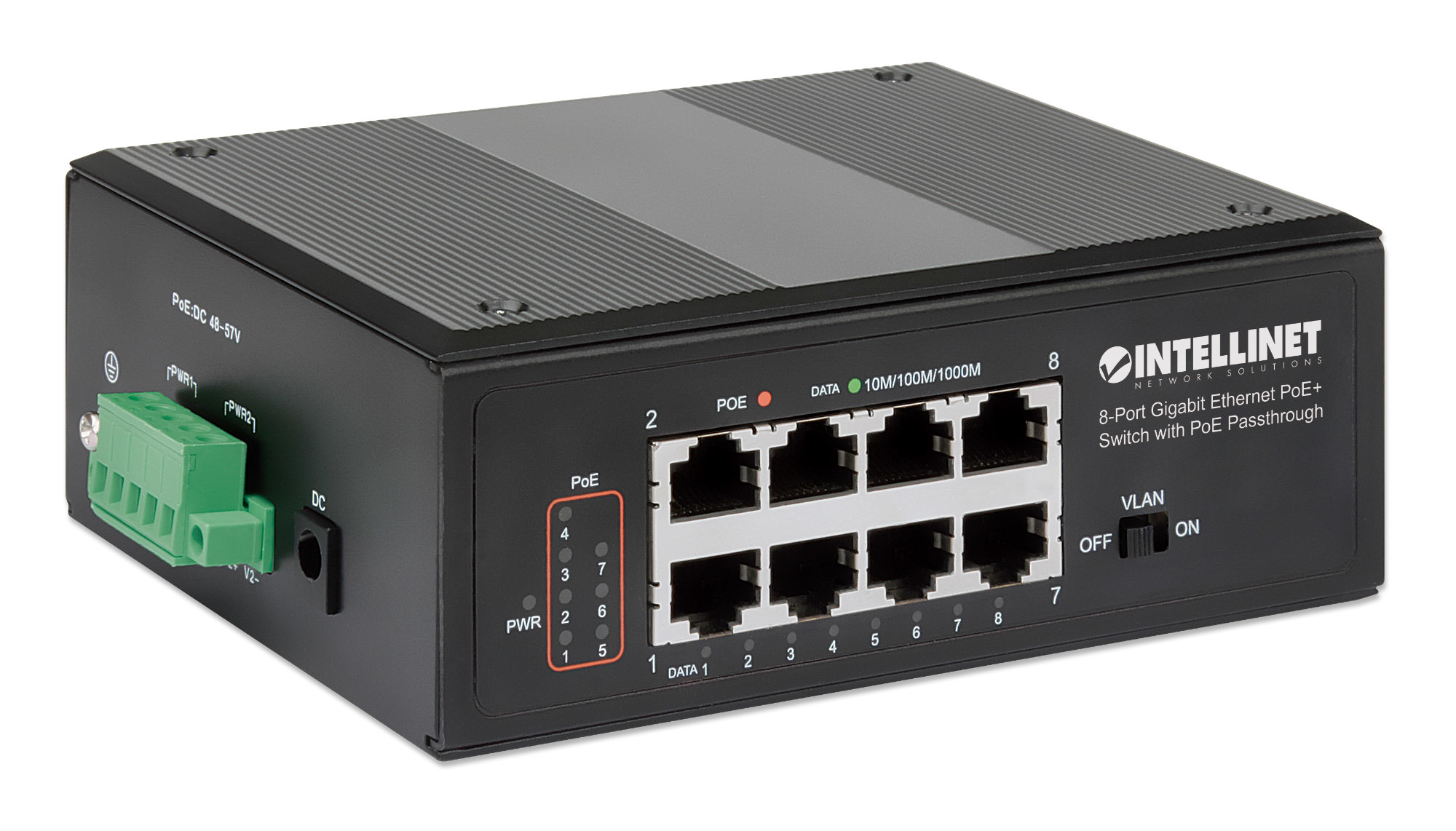 Intellinet PoE-Powered 8-Port Gigabit Ethernet PoE+ Industrial Switch 8 x 10/100/1000 (PoE+) Schwarz