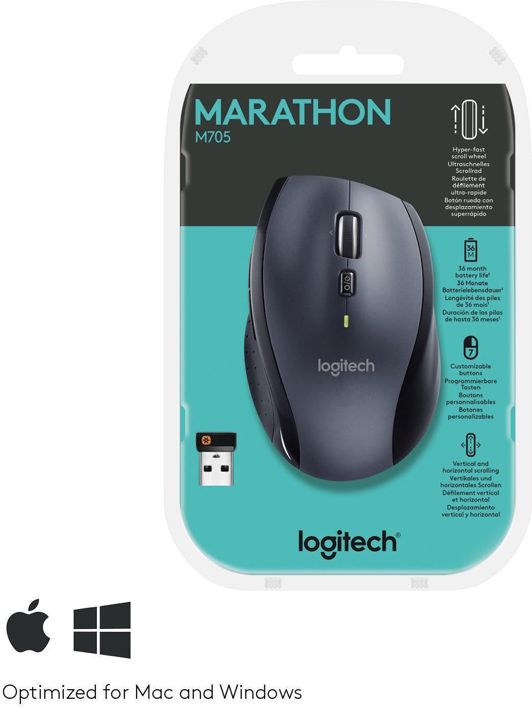 Logitech Marathon Mouse M705 Kabellose Maus Laser 7 Tasten 2,4 GHz Schwarz/Grau