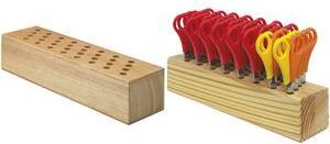 WESTCOTT Scherenblock, aus Holz, bestückt, inkl. 32 Scheren Scheren rund mit 130 mm Länge, 5 cm-Skalla auf den Klinge & - 1 Stück (112TidyC 00)