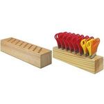 WESTCOTT Scherenblock, aus Holz, bestückt, inkl. 32 Scheren Scheren rund mit 130 mm Länge, 5 cm-Skalla auf den Klinge & - 1 Stück (112TidyC 00)