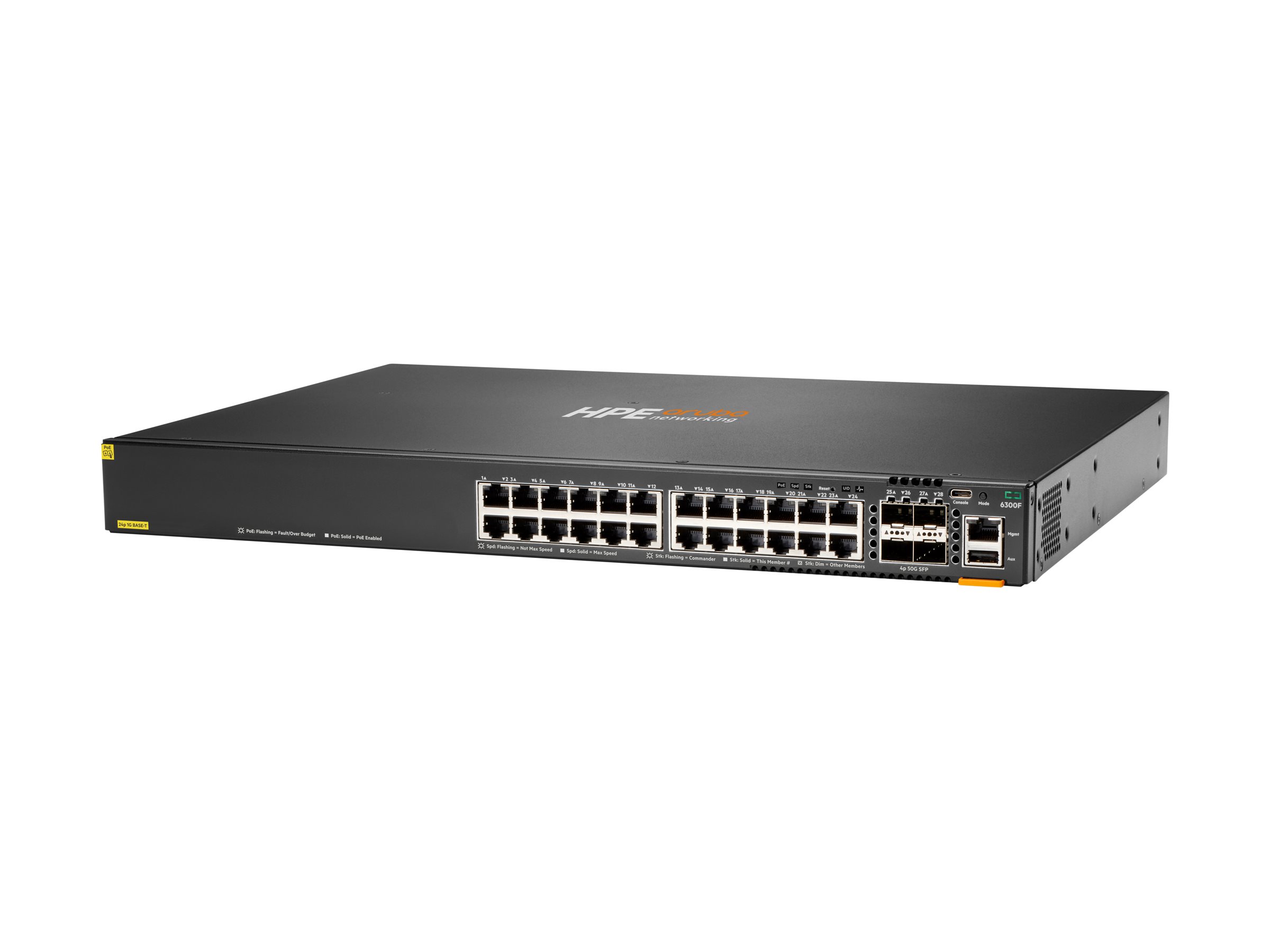 HPE Aruba 6300F Managed L3 Switch 24-Port PoE+ 4x SFP56 50GbE Schwarz