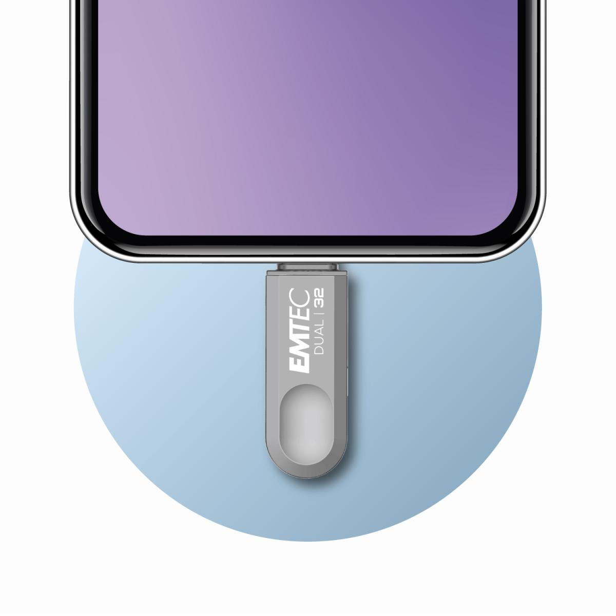 Emtec Dual D280 32 GB USB-Flash-Laufwerk Silber