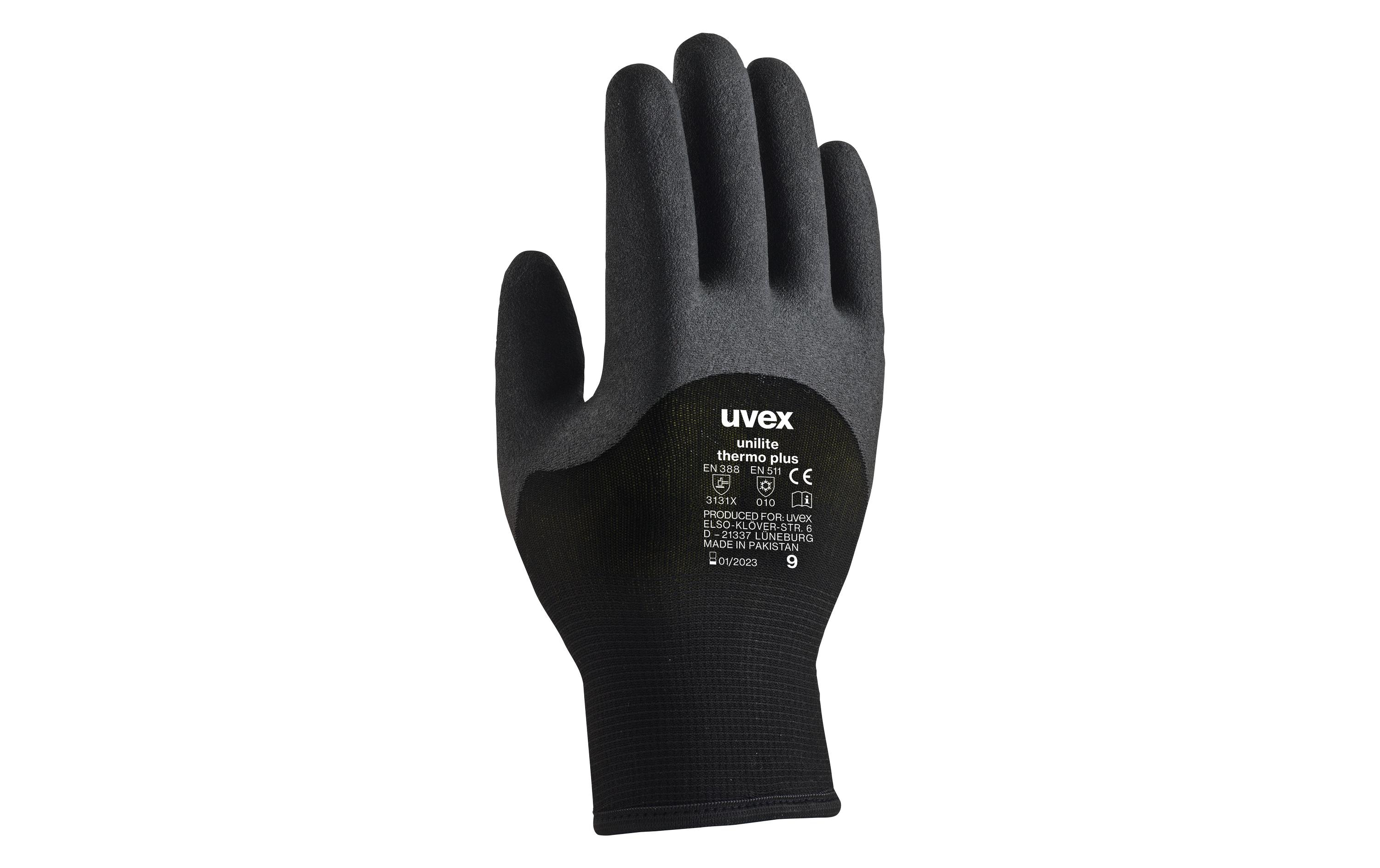 uvex unilite thermo plus Kälteschutzhandschuh Größe 8 Strickbund 10 Stück Schwarz/Grau