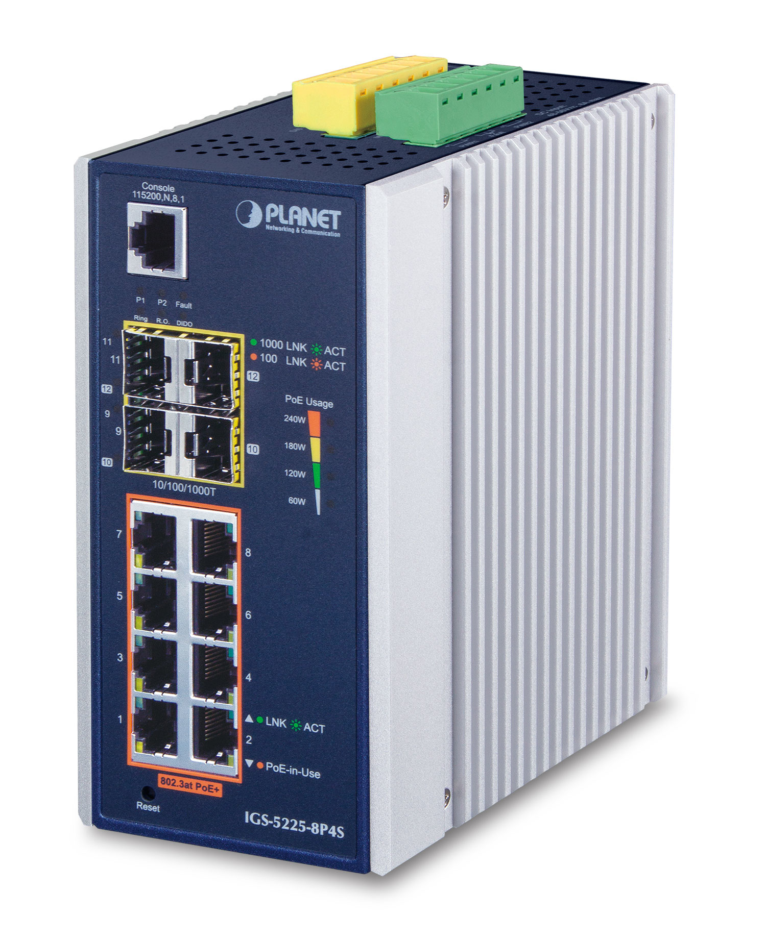 Planet IGS-5225-8P4S Industrial Managed L2+ Switch 8x PoE+ 4x SFP