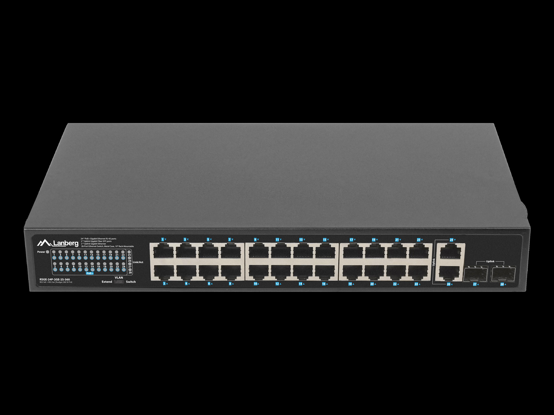 Lanberg RSGE-24P-2GE-2S-360 24-Port Gigabit Switch PoE+ Schwarz
