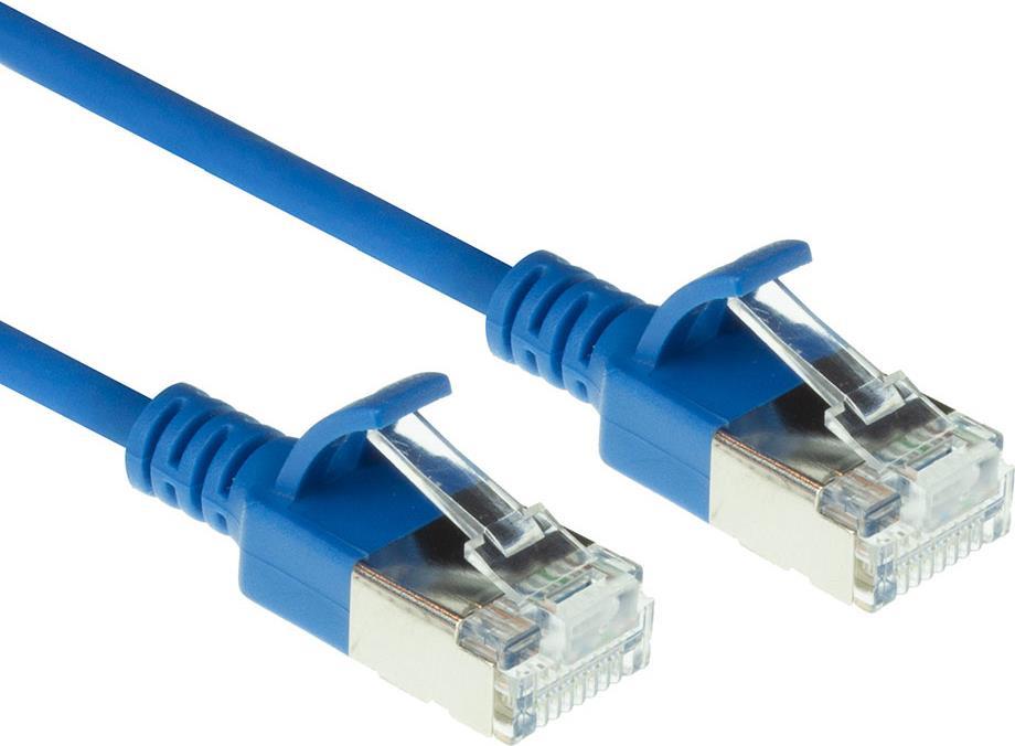 ACT Blue 1 meter LSZH U/FTP CAT6A datacenter slimline patch cable snagless with RJ45 connectors (DC7601)