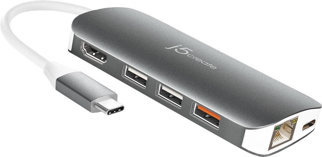 j5create JCD383-N USB-C 9-in-1 Multi Adapter Dockingstation Aluminium Silber, Weiß