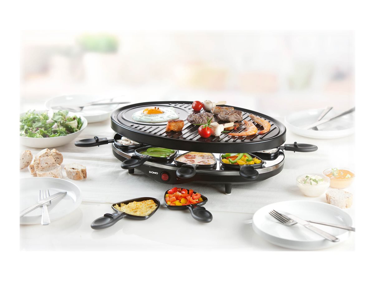 DOMO DO9038G Elektrischer Kamin-Raclettegrill 1200 W für 8 Personen Schwarz