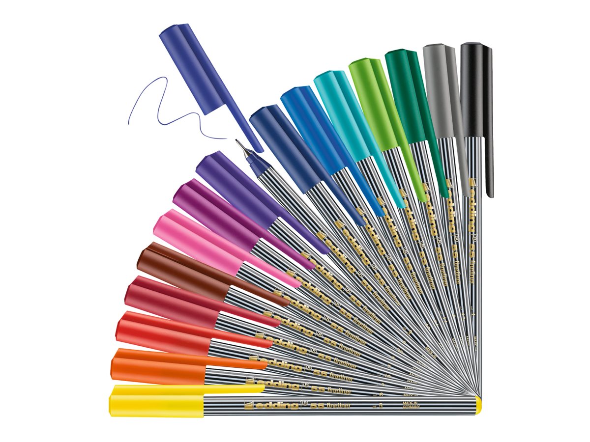 edding 55 Fineliner 0,3 mm extrafein 16 Stück in Metalldose, gemischte Farben