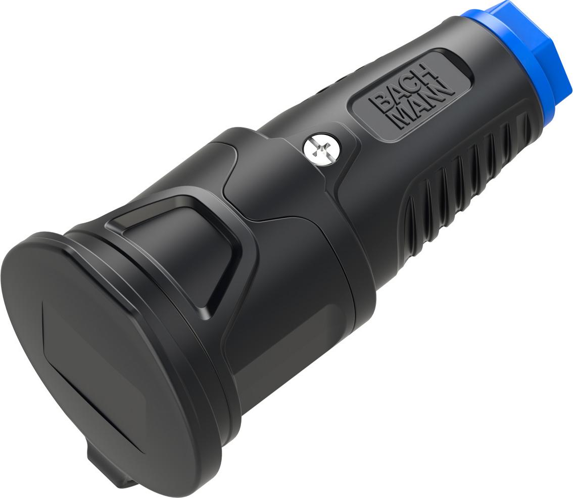 BACHMANN Schutzkontaktkupplung Vollgummi CEE7/3, Deckelband, IP54, schwarz / blau (BM0017346)