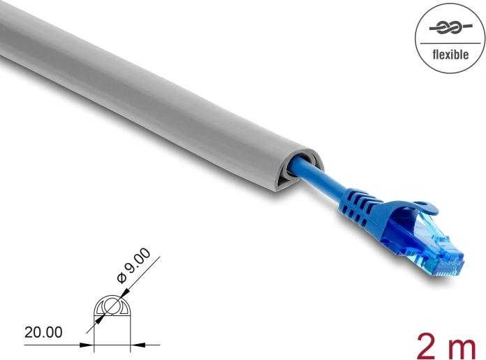 Delock Kabelkanal PVC flexibel 20 x 10 mm - Länge 2 m grau (20765)
