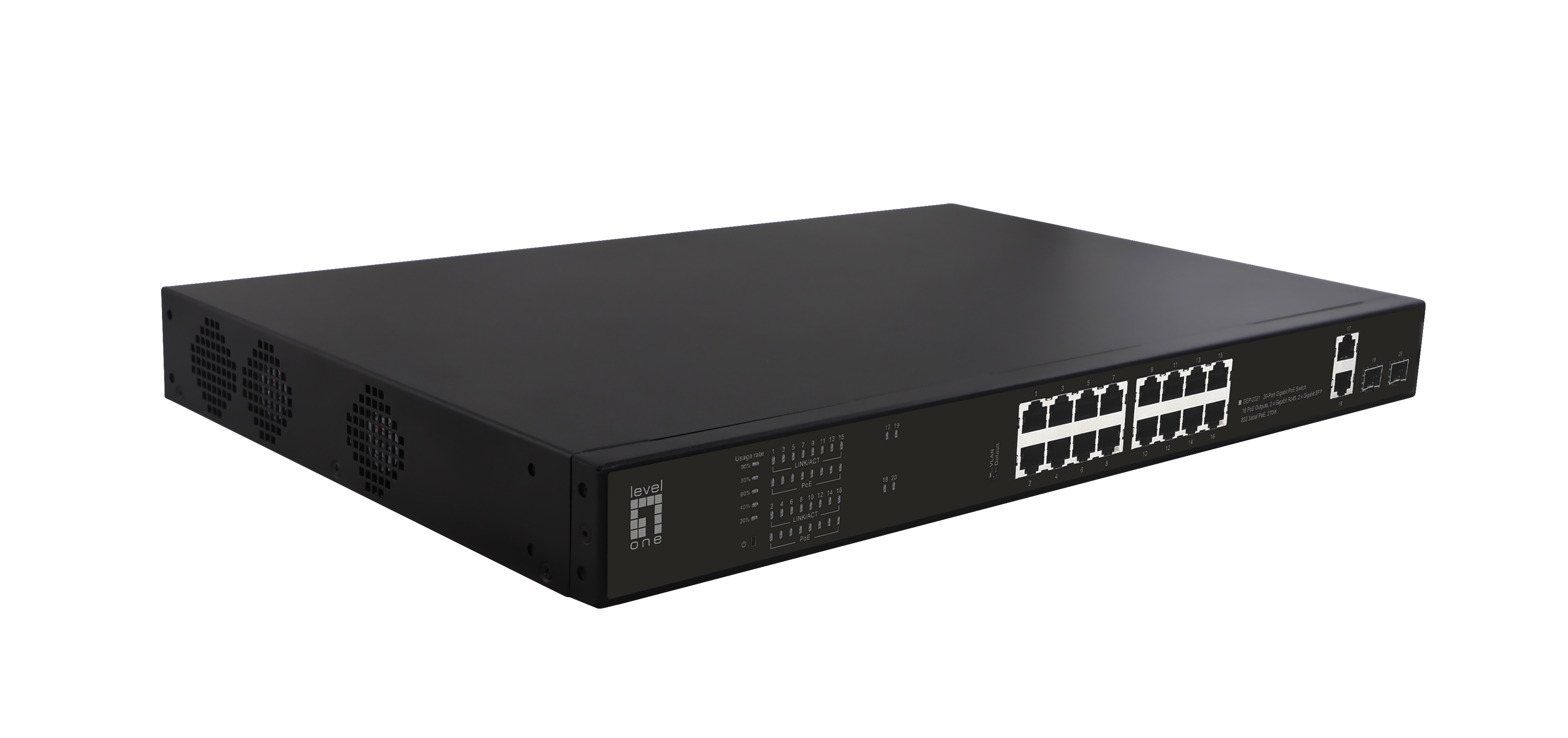 LevelOne GEP-2021 Unmanaged Gigabit Switch 20 Ports PoE 270 W Schwarz