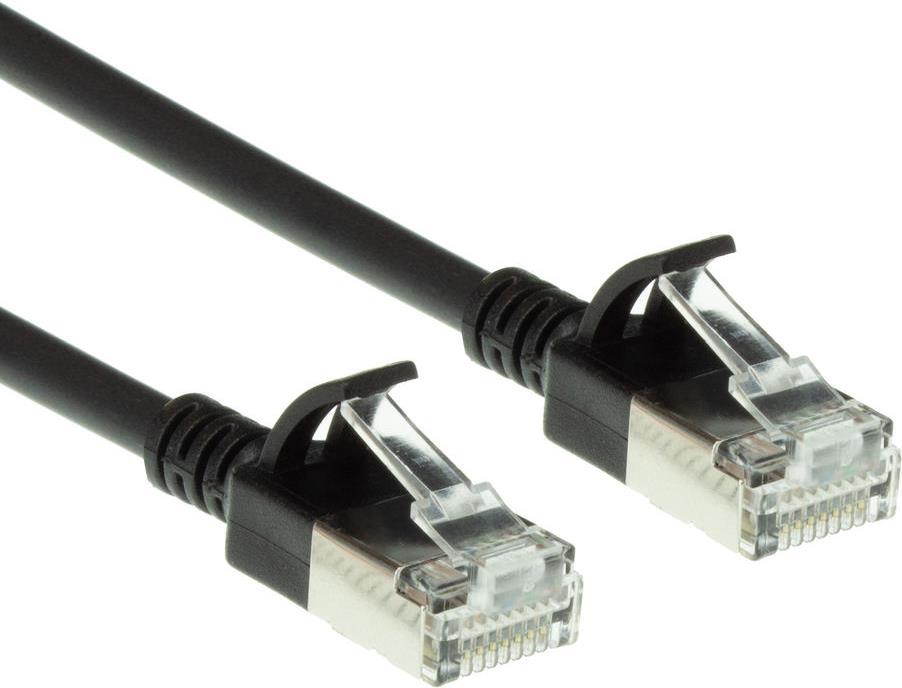 ACT Black 0.15 meter LSZH U/FTP CAT6A datacenter slimline patch cable snagless with RJ45 connectors (DC7930)