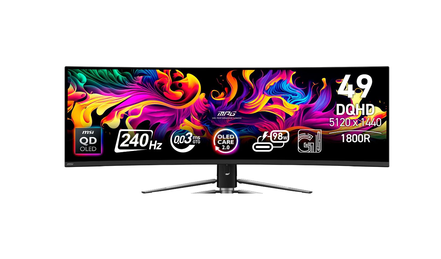 MSI MPG 491CQPXDE QD-OLED, Gaming-Monitor - (124.5 cm (49 Zoll), schwarz, DQHD, Curved, USB-Hub, USB-C, 240Hz Panel) [Energieklasse G] (9S6-3FA84T-029)
