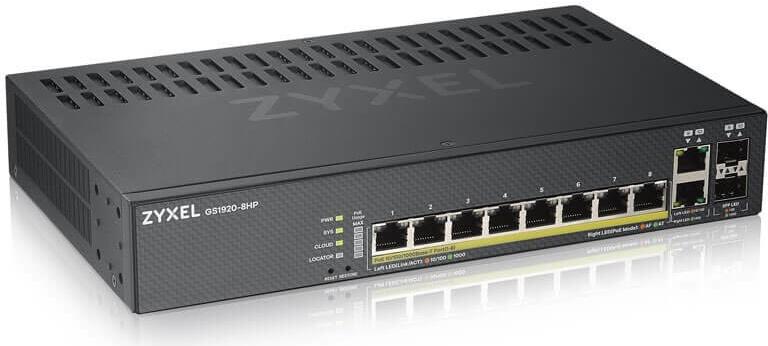 Zyxel GS1920-8HPv2 Smart-Managed Switch 8x Gigabit PoE+ + 2x Combo SFP Schwarz