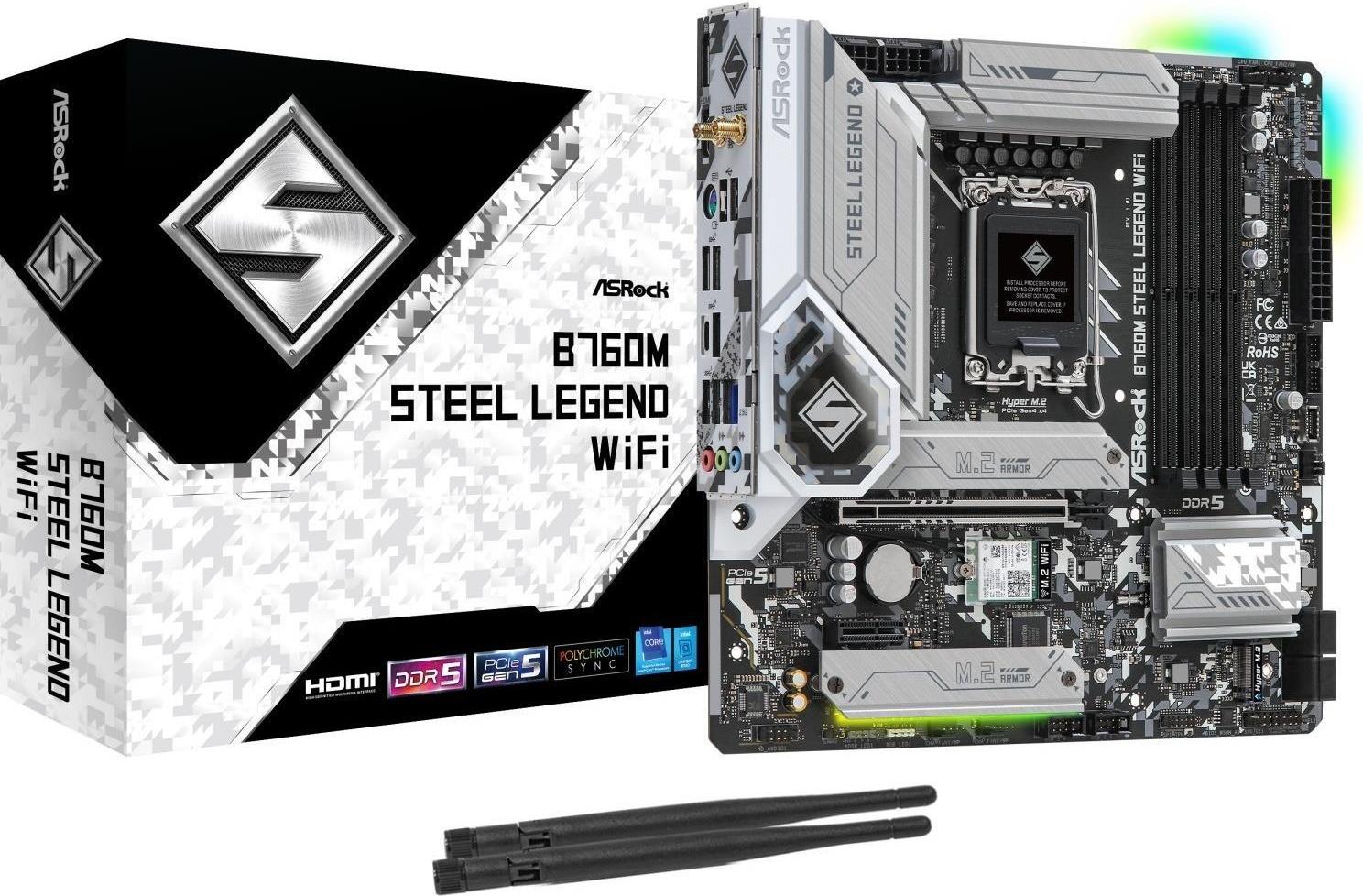 ASRock Steel Legend B760M Steel Legend WiFi LGA 1700 Micro-ATX Schwarz, Grau