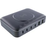 InLine® Qi Powerstation Multiport, Netzteil, Ladegerät, 4x USB Typ-C, 2x USB Typ-A, GaN, 100W, Wireless charging 15W, schwarz (31517K)