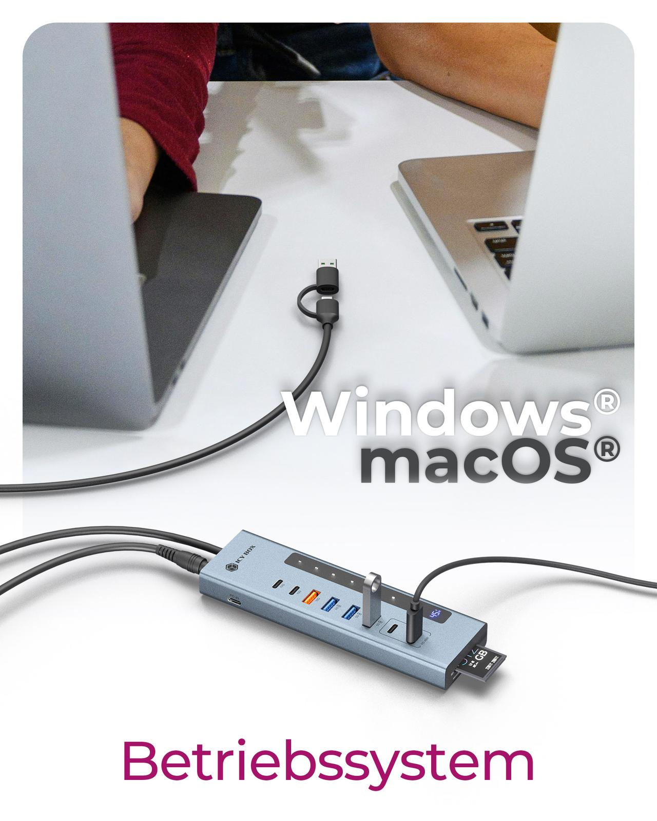 ICY BOX IB-HUB1742CR-C2PD USB 3.2 Gen 2 Hub mit PD und Kartenleser Schwarz