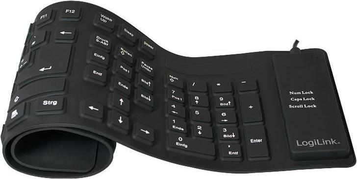 LogiLink Flexible Waterproof Tastatur QWERTZ 109 Tasten Schwarz