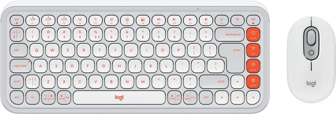 Logitech POP Icon Combo, Kabellos, Bluetooth, Scherenschalter, QWERTY, Orange, Weiß, Maus enthalten (920-013141)