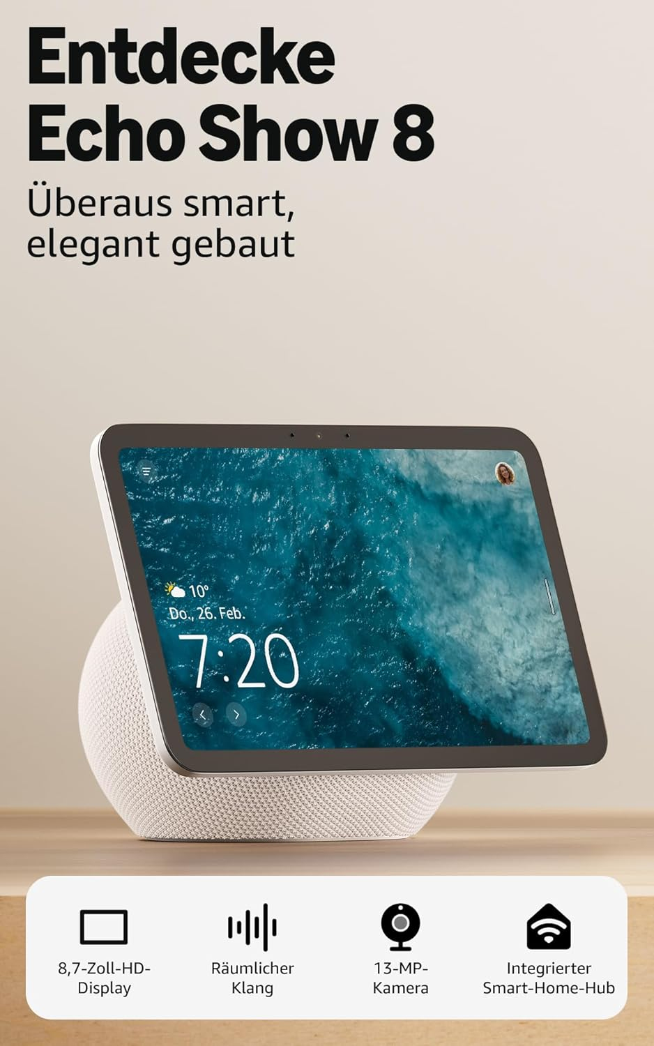 Amazon Echo Show 8 Smart-Display 8,7" Wi-Fi 6 Bluetooth Glacier White
