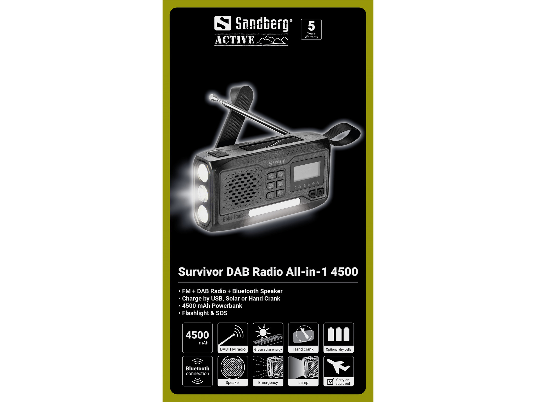 Sandberg Survivor Radio All-in-1 4500 Tragbares DAB+/FM-Radio Schwarz