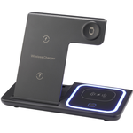 Renkforce RF-QiWC3in1-01 induktive Ladestation Bis zu 3 Geräte gleichzeitig laden, Für Qi kompatible Geräte, mit Schnellladefunktion, Inkl. LED-Beleuchtung (RF-5780662)