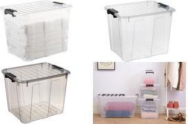 plast team Aufbewahrungsbox HOME BOX, 40 Liter, transparent Box mit Deckel, Material: PP, mit schwarzen Clipver - 1 Stück (22420800)